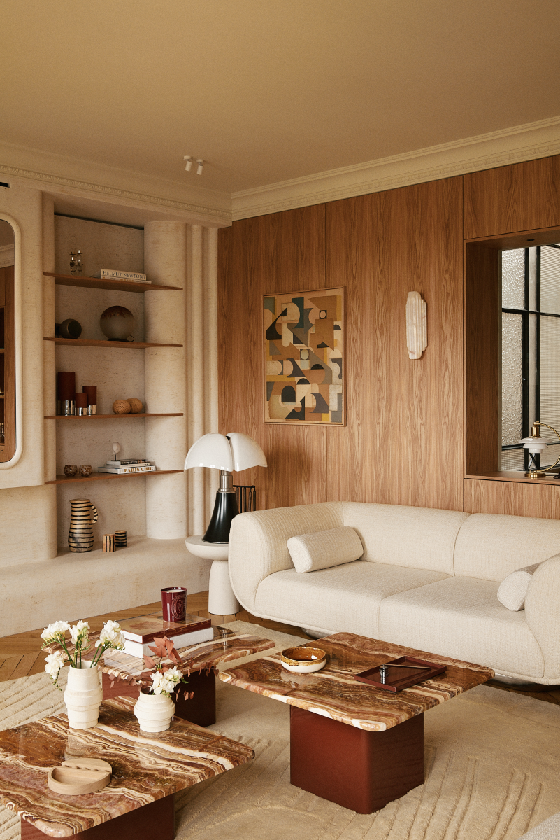 Initialement imaginée pour sublimer un projet d’architecture intérieure signé par l’agence Caroline Andréoni, la table basse Tecali incarne l’équilibre parfait entre design et savoir-faire artisanal. Avec ses lignes épurées, elle associe un bois laqué teinte terracotta et un plateau en onyx rougeâtre, sublimé par ses veinages et nuances naturels.

Proposées en trois tailles pour s’adapter à vos espaces, les tables basses Tecali peuvent s'assembler et intégrer des environnements variés.