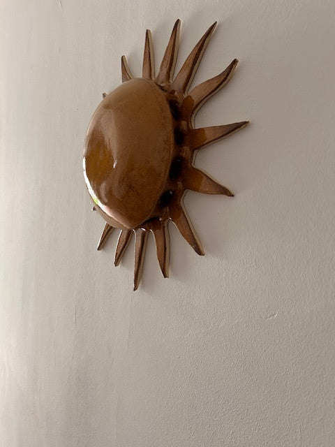 L'applique Hélios est entièrement réalisée à la main par Isabelle Carcy dans son atelier Maison Paradis en méditerranée. La mer Méditerranée, sa faune et sa flore constituent la principale source d’inspiration du travail d’Isabelle à mi-chemin entre la sculpture et la pièce décorative, Il émane une grande poésie dans son travail.

Ici, c'est le soleil de méditerranée présenté en ocre. Un grand soin a été apporté à la confection de cette applique.