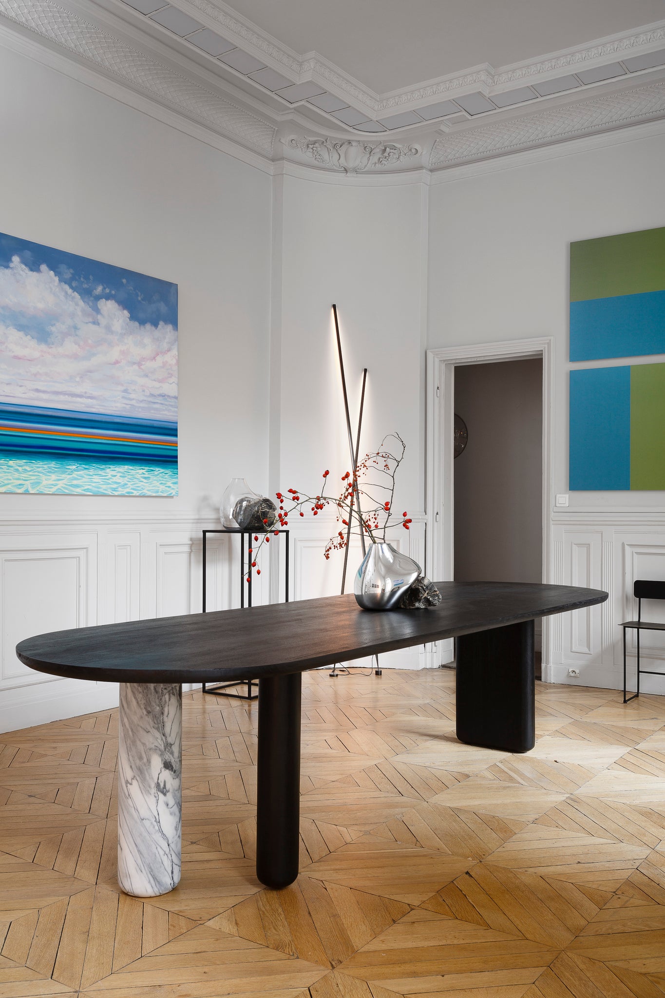 Maho Stone dining table - Burnt wood by Caroline Andréoni